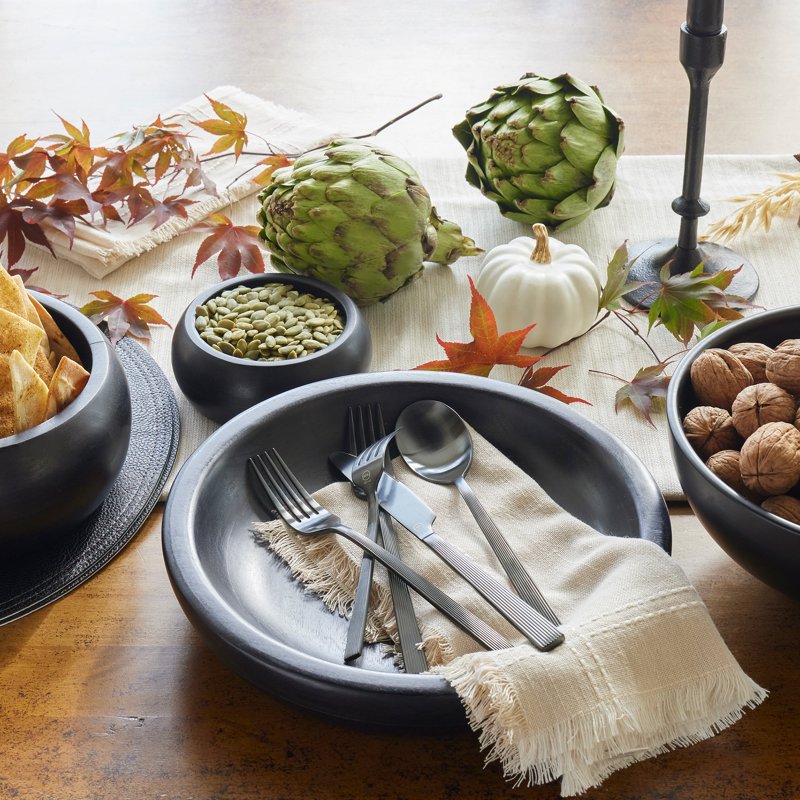 Medium Black Wood Serving Bowl - 4 Pack