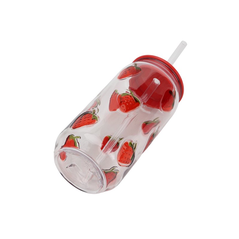 18oz Embossed Strawberry Can Sipper Tumbler with Straw Set - 4-Piece