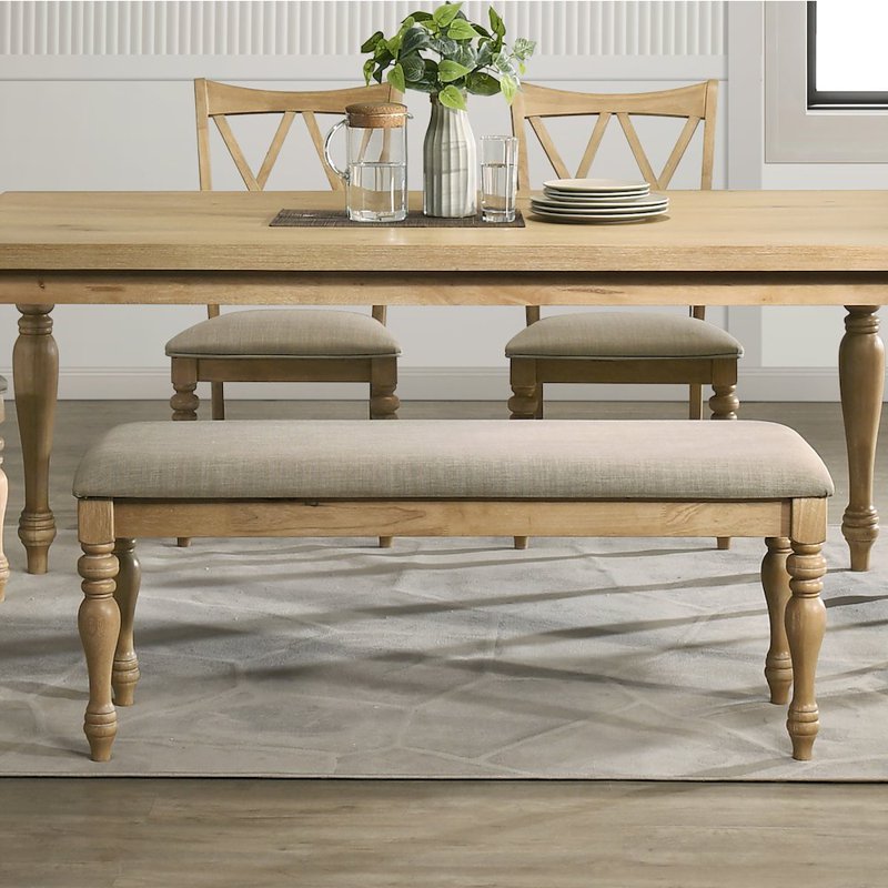 Upholstered Dining Bench - Solid Wood in Light Oak Finish