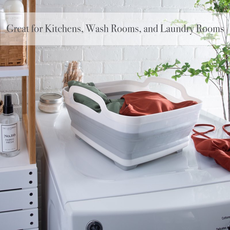 Self Draining Collapsible Plastic Wash Basin - Gray