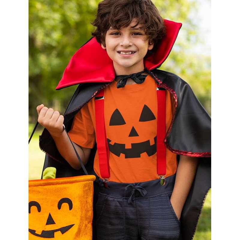 Kids Halloween T-Shirt Jack O' Lantern Spooky Pumpkin Face XL Orange - Boys & Girls Costume Tee