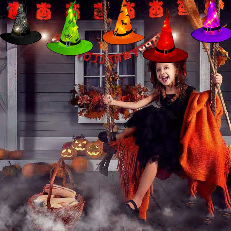 Halloween Witch Hat Lights Decorations Outdoor - 5pcs Glowing String Lights with 8 Modes & Waterproof - Lighted Witch Hat Variation