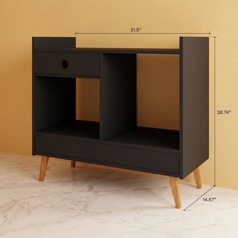 Oxford Black Modern Bar Cabinet with Wine Storage & Shelves - Compact Design