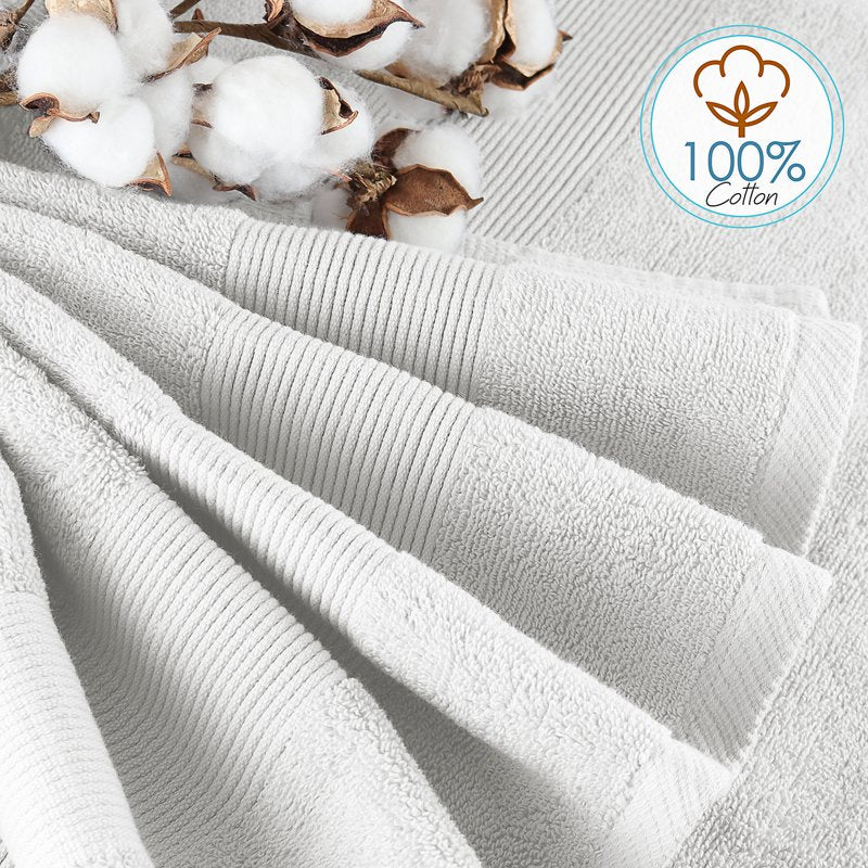 White Bath Towels Set - 2 Bath & 2 Hand Towels, 6 Washcloths, 100% Cotton