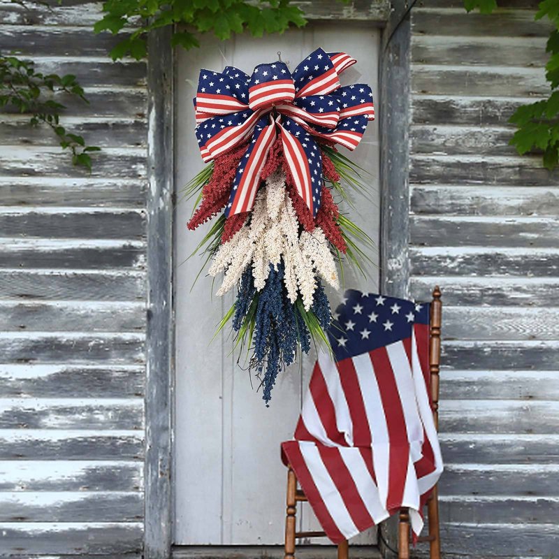 Patriotic 4th of July Wreath G - Red White Blue Independence Day Front Door Decor