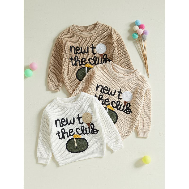 Toddler Boy Girl Fall Sweater with Golf Letter Embroidery - Style 42, 3-6 Months