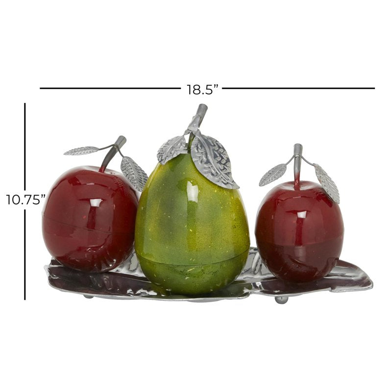Multi Colored Metal Fruit Sculpture with Platter - 18" x 11"