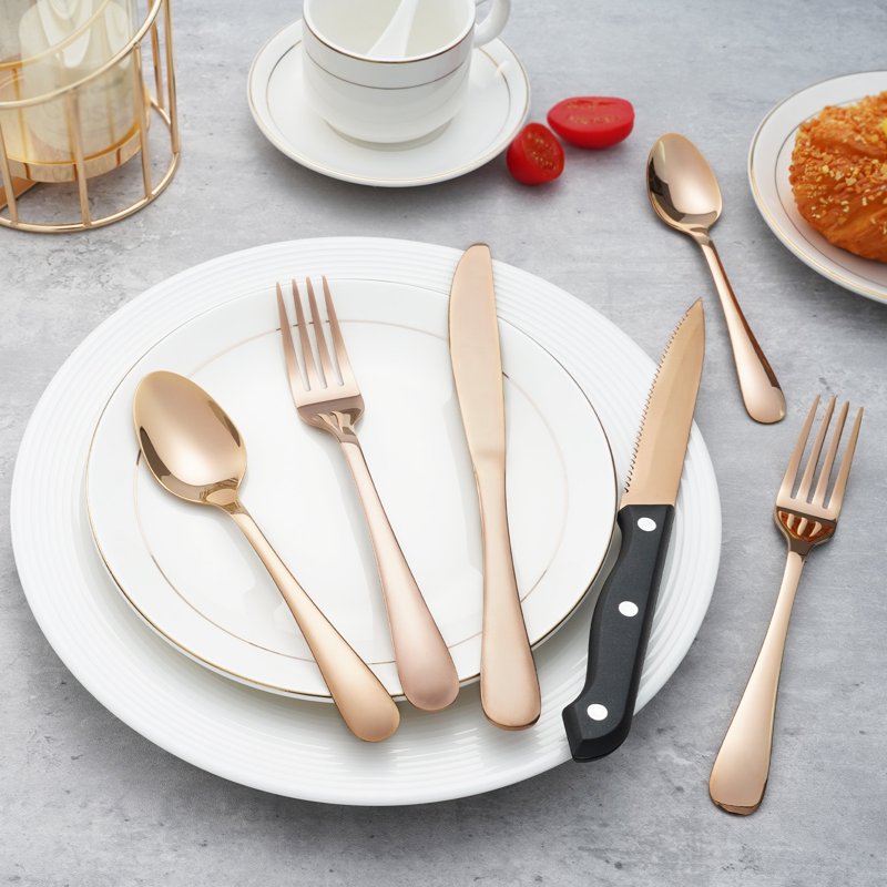 24-Piece Rose Gold Flatware Set for 4 with Steak Knives