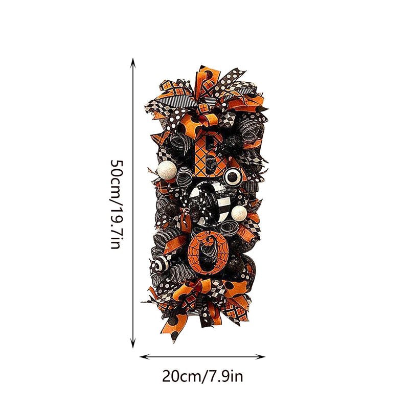 Halloween Wreath for Front Door, Spooky Pumpkin Welcome Decor, Hanging Halloween Party Sign