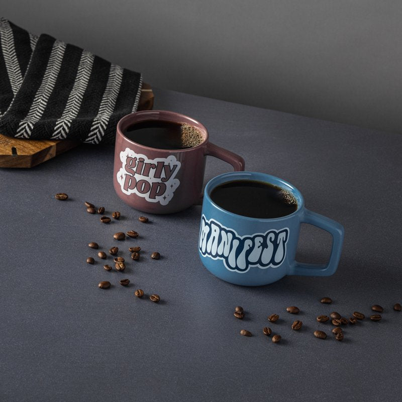 Stoneware Mug Set - Manifest Blue & Girly Pop Purple - 13.8 fl oz