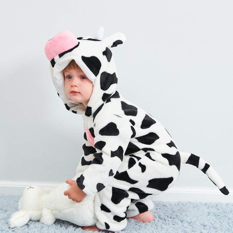 Unisex Baby Animal Costume Romper - White Cow 12-18 Months Winter Autumn Flannel