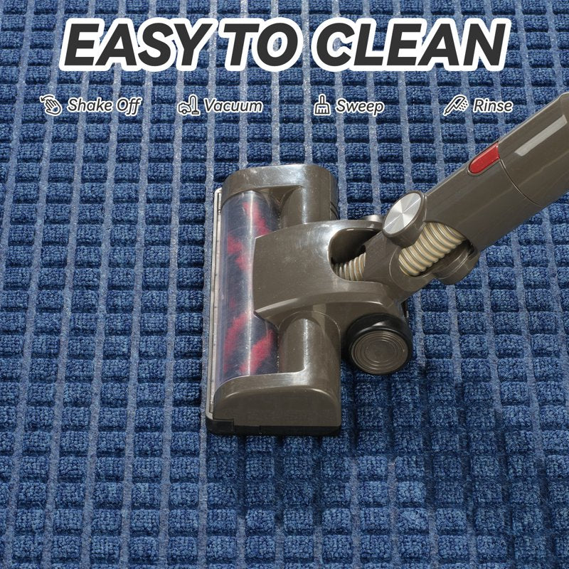 Outdoor Doormat Non Slip Rubber Welcome Mat 24x47 Checker Light Blue - Dirt Trapper