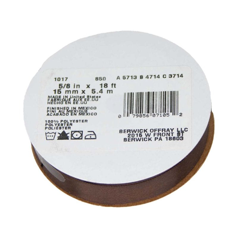 2 Pack Offray Satin Ribbon - Brown, 5/8 inch x 18 Feet, Single Face Polyester
