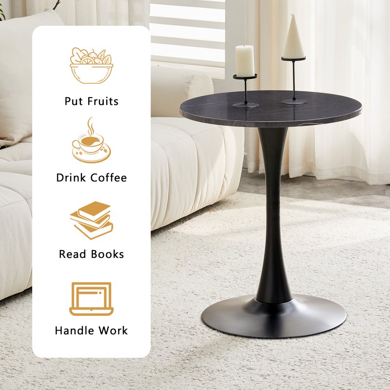 Round Dining Table 23.6” - Small Pedestal Tulip Style - Charcoal Gray