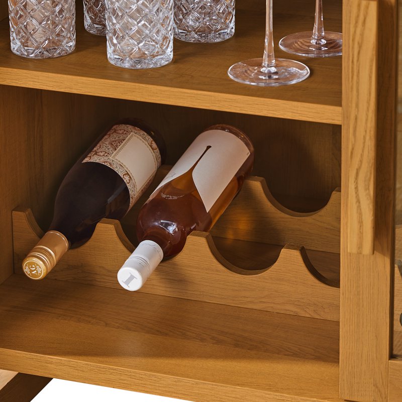 Better Homes & Gardens Juliet Bar Cabinet Light Honey Finish - Modern Kitchen Storage with Wine & Glassware Racks