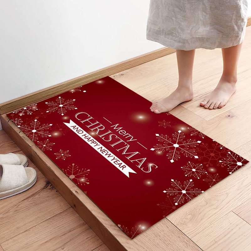 Christmas Snowflake Entrance Door Mat 24x16 Red Non-Slip Holiday Welcome Rug
