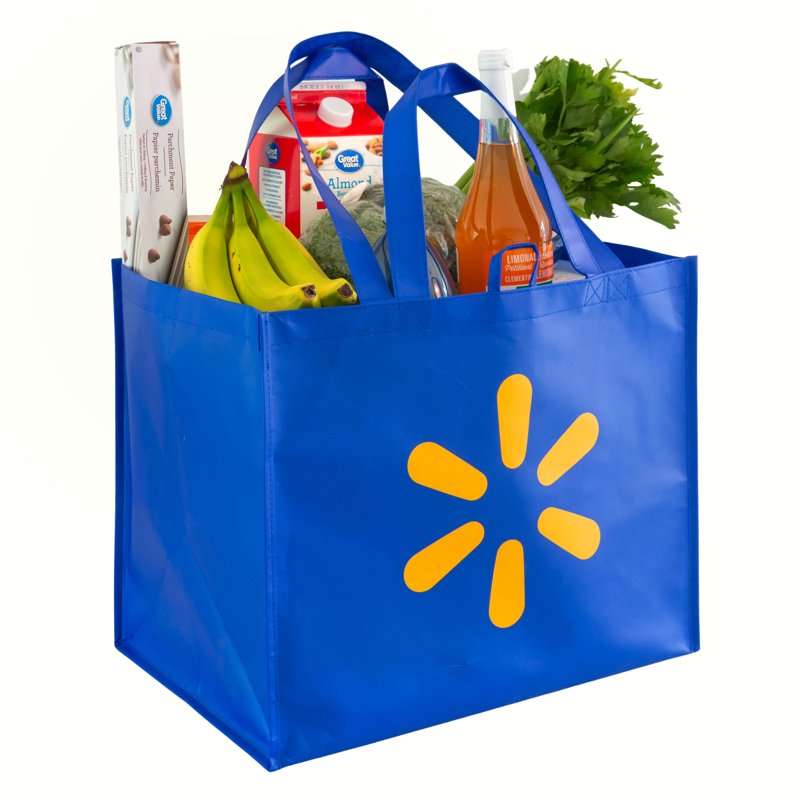 Large Reusable Grocery Tote Bag - 3 Pack, Blue with Double Handles