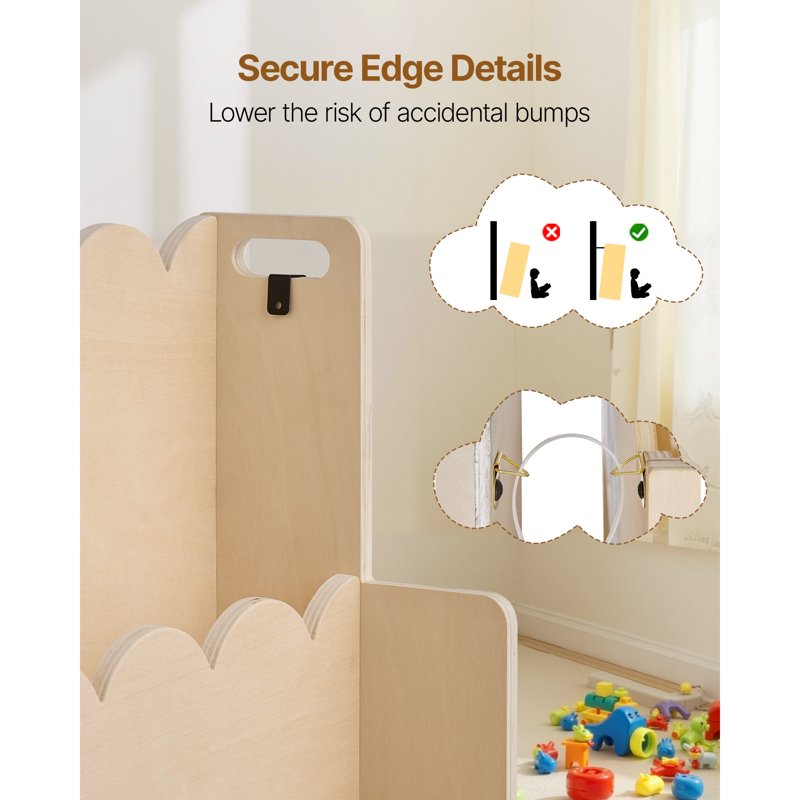 Montessori-Inspired 3-Tier Kids Bookshelf with Dual Hooks