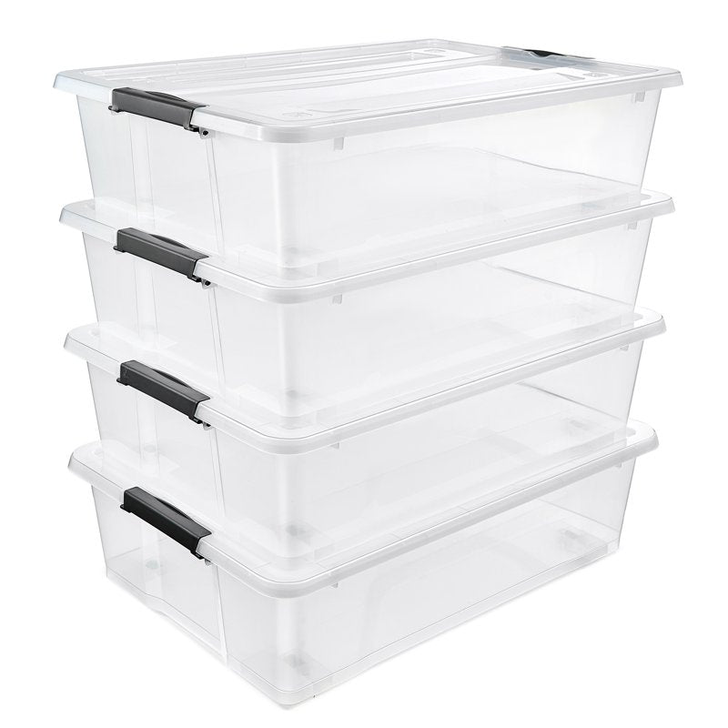 Underbed Storage Bins 40Qt Stackable Clear Plastic Containers - 4 Pack