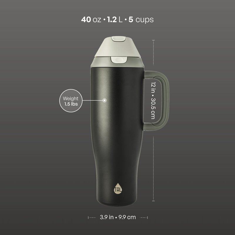 40oz Stainless Steel 2-in-1 Straw and Chug Water Bottle - Black