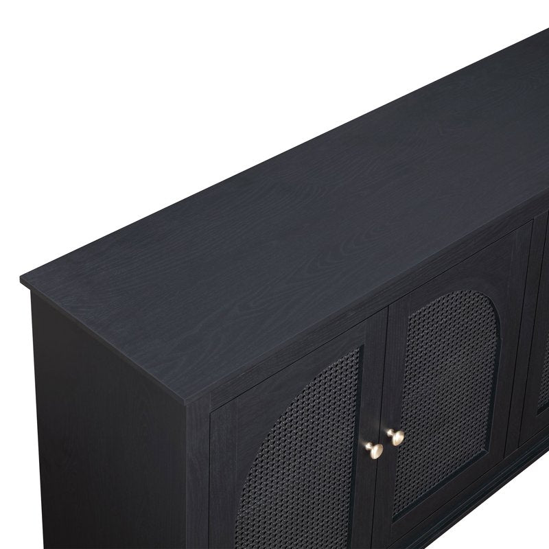 Drew Rattan 4-Door Buffet Cabinet - Black Finish, Adjustable Shelves
