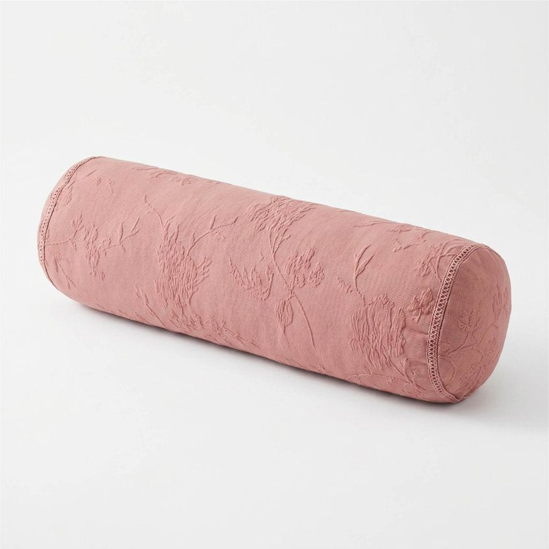 Pink Matelassé Floral Crochet Bolster Pillow - Decorative Accent
