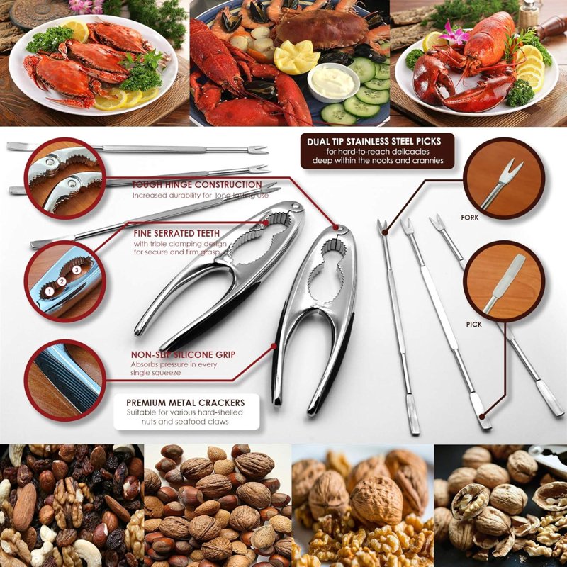 Stainless Steel Lobster & Crab Crackers Set - Heavy-Duty Tools with Non-Slip Grip