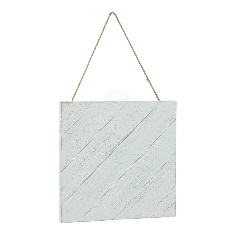 2 Pack Wood Plank Wall Decor 10x10 Inch White Wash Diagonal Plaque with Rope