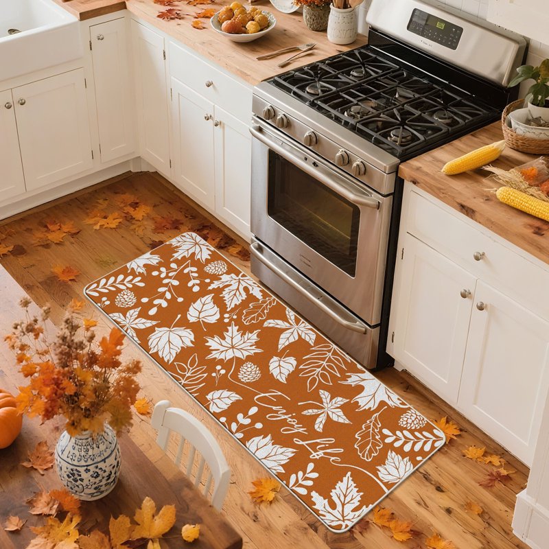 Halloween Kitchen Rug Set of 2 Fall Floor Mats Absorbent Oil Proof Entry Door Decor