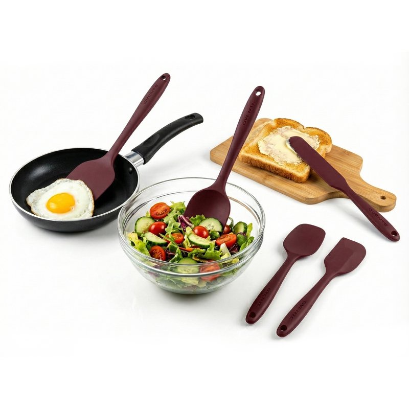Silicone Spatula Set of 5 - Heat Resistant Red Utensils