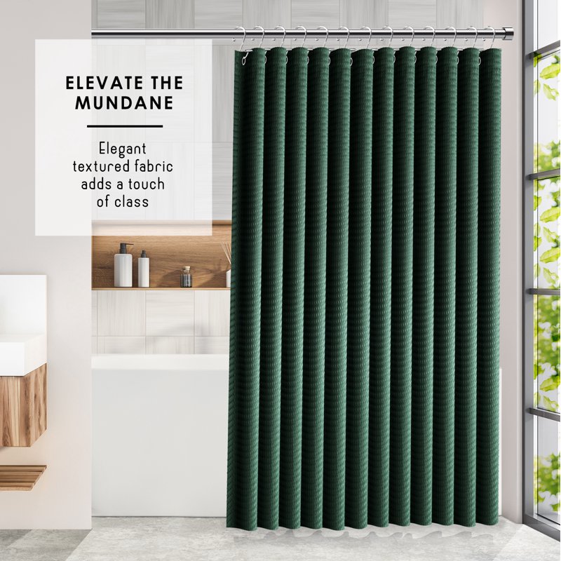 Hunter Green Waffle Shower Curtain - Heavy Duty 72x72 Inch Bathroom Fabric, Luxury Hotel Style, Single