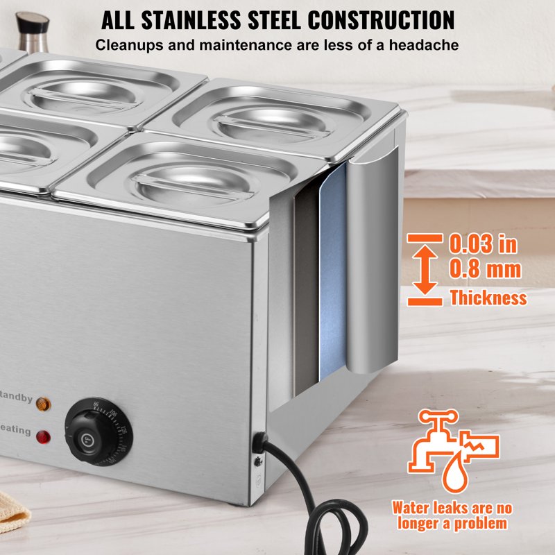 24QT Electric Food Warmer - 5-Pan Stainless Steel Buffet Bain Marie