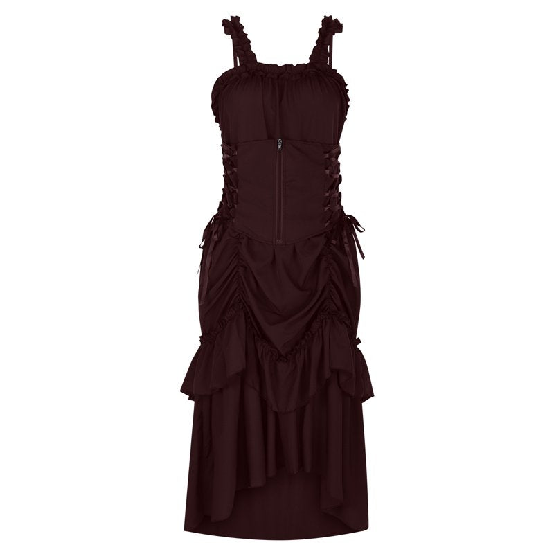 Women's Gothic Corset Dress with Suspenders - Halloween Costume, Size L, Wine & Halloween Variation