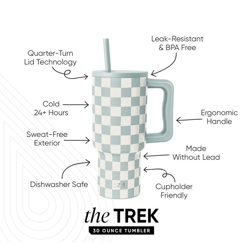 30 oz Insulated Stainless Steel Trek Tumbler with Straw Lid - Seaglass Sage Checkmate