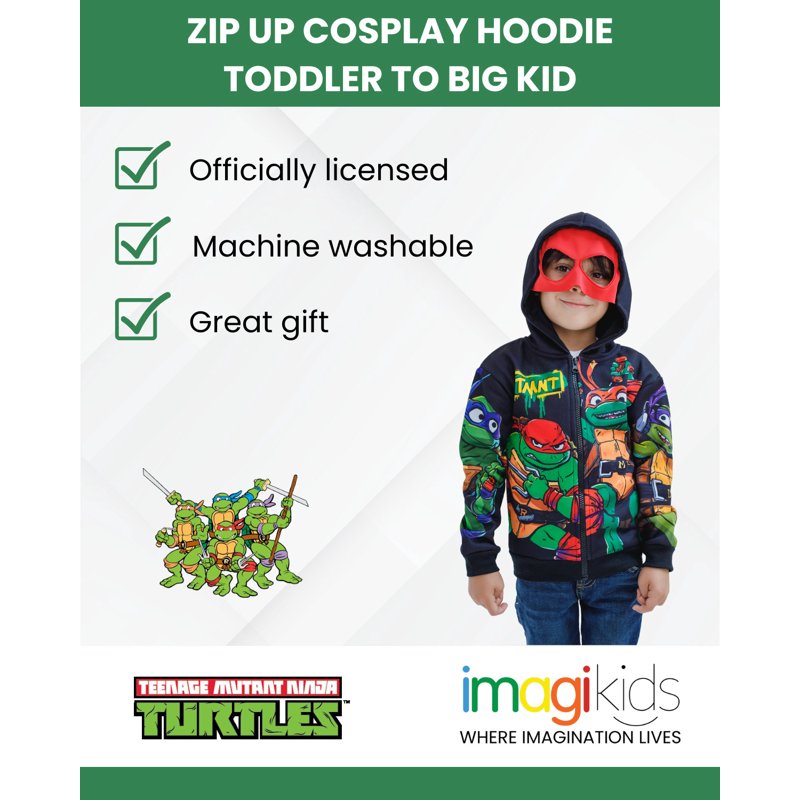 Teenage Mutant Ninja Turtles Toddler Boys' Fleece Zip-Up Hoodie - Black, 2T