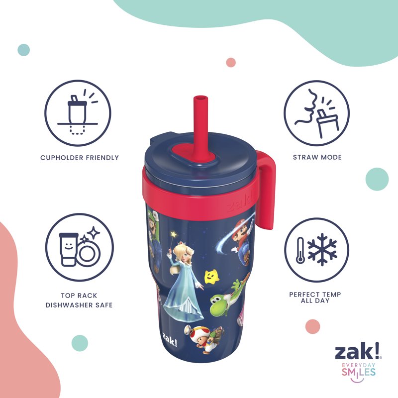 18oz Kids Straw Cruiser Tumbler - Navy Mario, Leakproof Stainless Steel