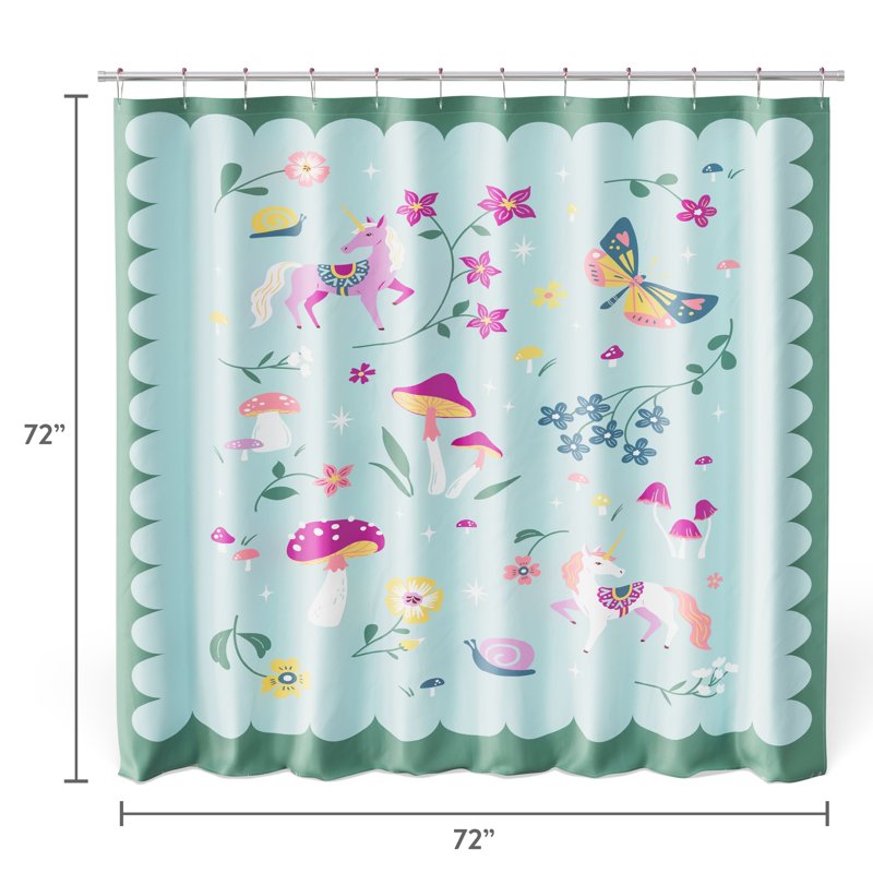 Unicorn Kids Fabric Shower Curtain with Hooks Set - Bright & Playful Bathroom Decor