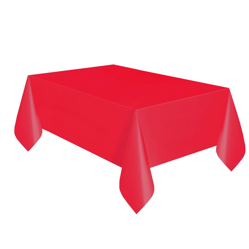 54 IN x 108 IN Red Rectangular Plastic Table Cover - Single
