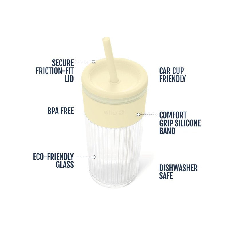 18oz Glass Tumbler with Silicone Grip - Butter Yellow