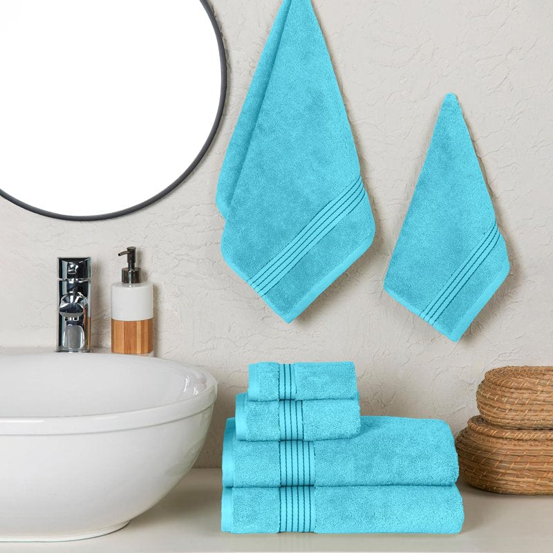 Aqua Turkish Cotton Towel Set - 6 Piece Bath & Hand Towels + Washcloths