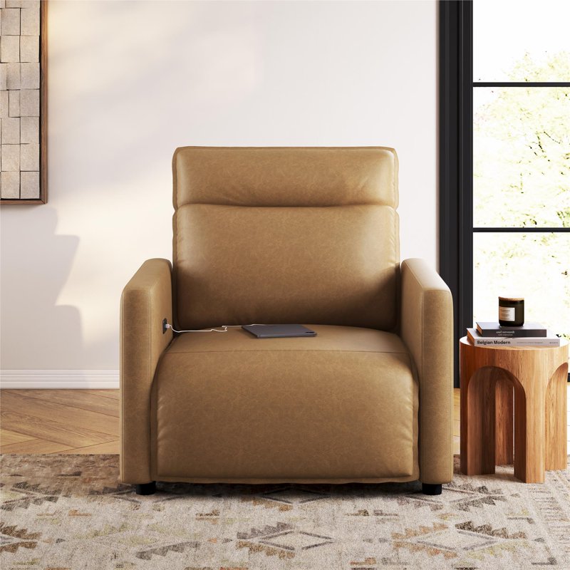 Power Recliner - Camel Faux Leather with USB Port