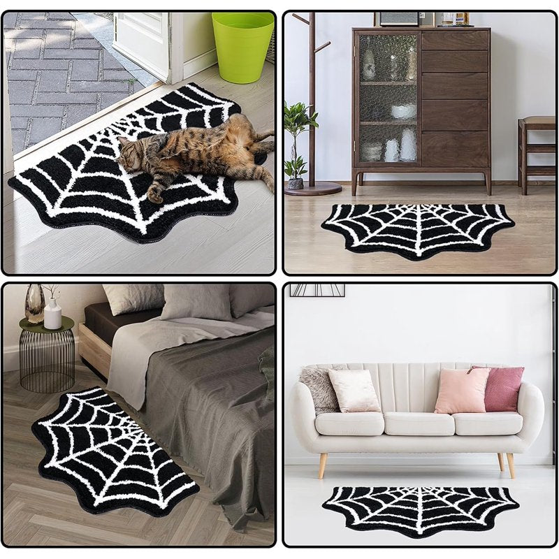 Halloween Spider Web Bath Mat Black Gothic Non-Slip Rug 24x16 Inches - Variation 2A