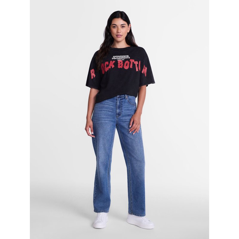 Women's Oversized SpongeBob SquarePants Graphic Tee Black XXS Halloween Style