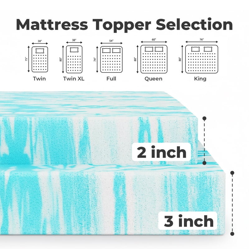 Twin 2 Inch Cooling Gel Memory Foam Mattress Topper - Back Pain Relief