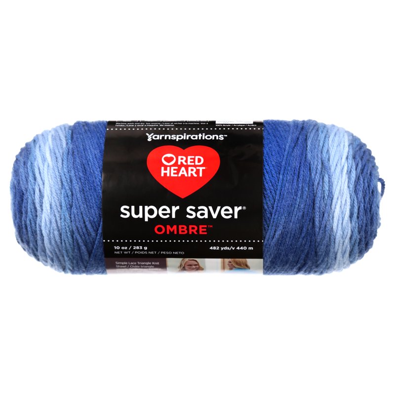 (3 Pack) Red Heart Super Saver Ombre Acrylic Yarn - Blue Gradient, 10oz/283g, 482 Yards