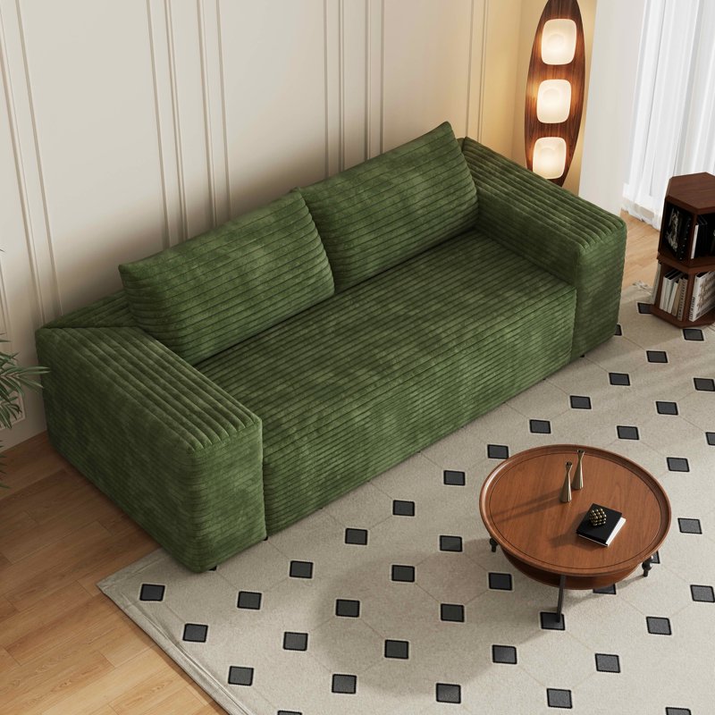 78.8" Green Corduroy 3-Seater Sofa - Ergonomic Deep Seat Loveseat