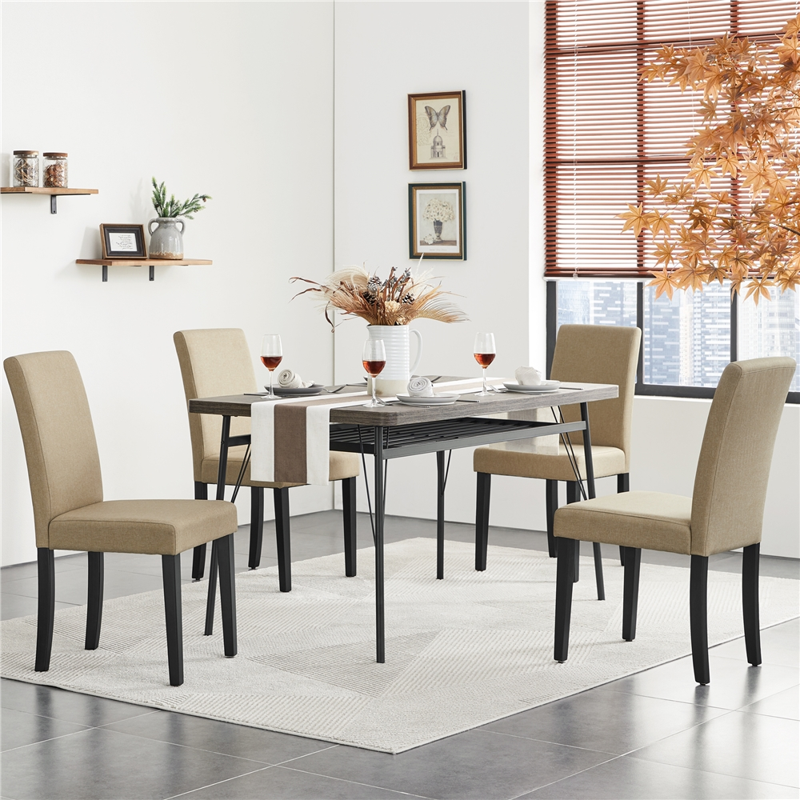 Fabric Upholstered Dining Chairs Set of 4 - Khaki