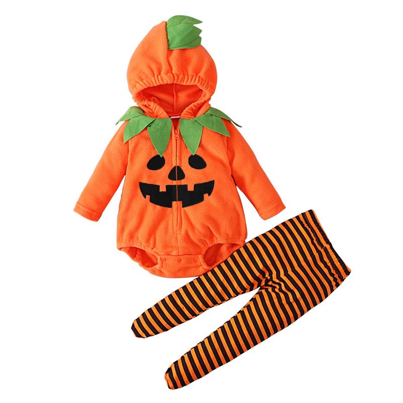 Newborn Baby Halloween Costume A212 Orange 18-24 Months - Funny Pumpkin Romper & Striped Pants Set Trick or Treat Clothes