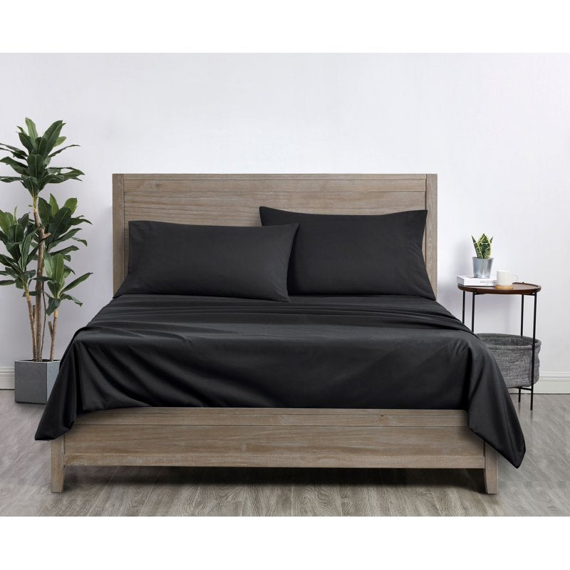 Mainstays Comfort Chill King Microfiber Bed Sheet Set - Rich Black, 4 Piece