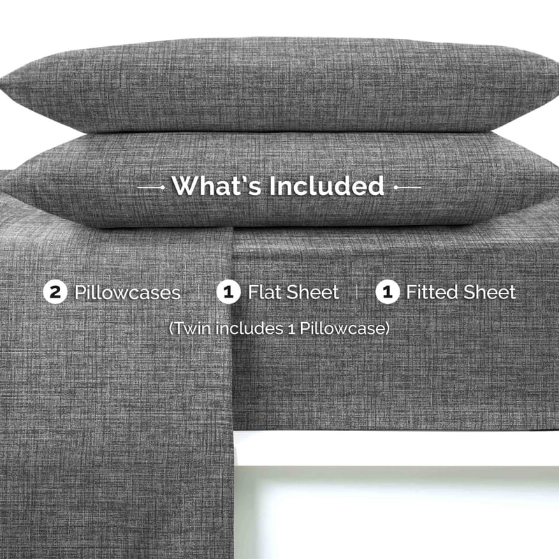 King Microfiber Sheet Set - Brushed Soft & Wrinkle-Resistant - Gray Crosshatch